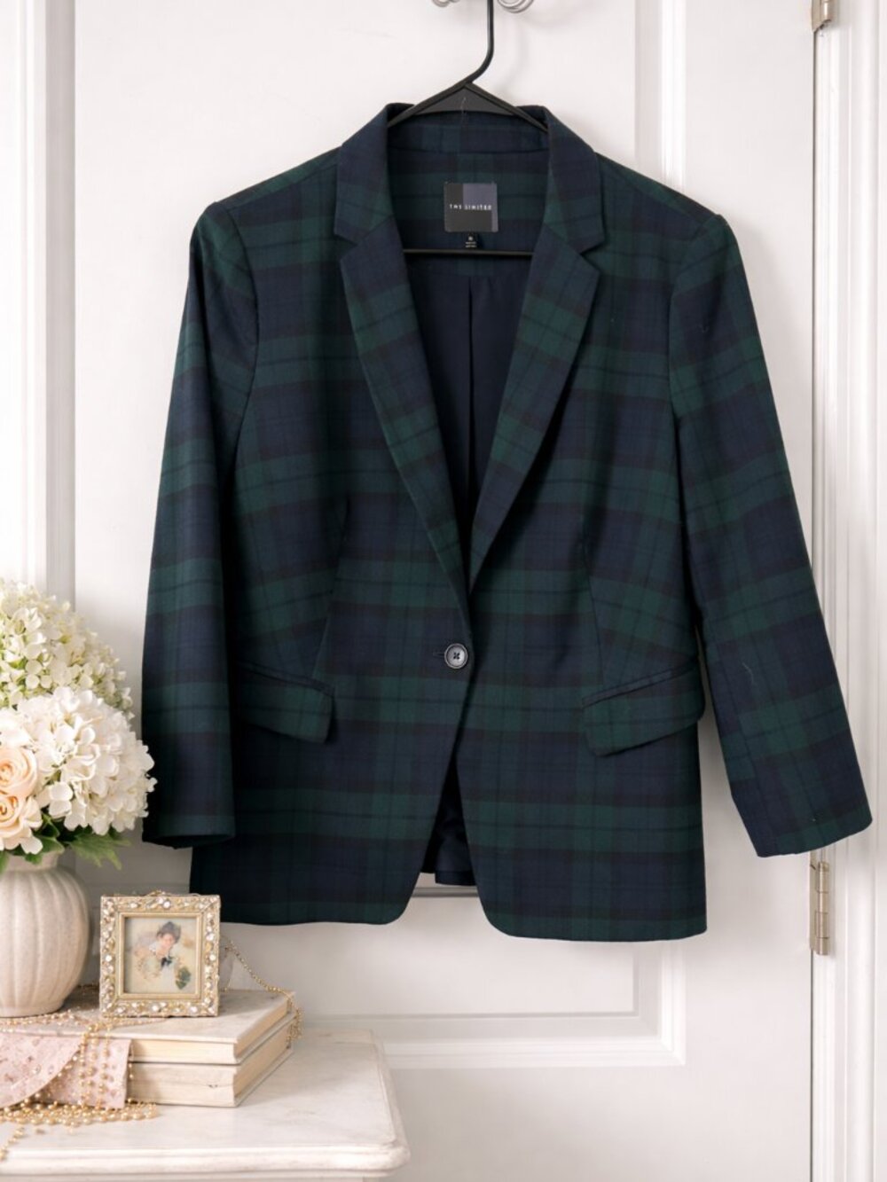 The Limited Green Navy Plaid Blazer Preppy Academia Jacket Medium